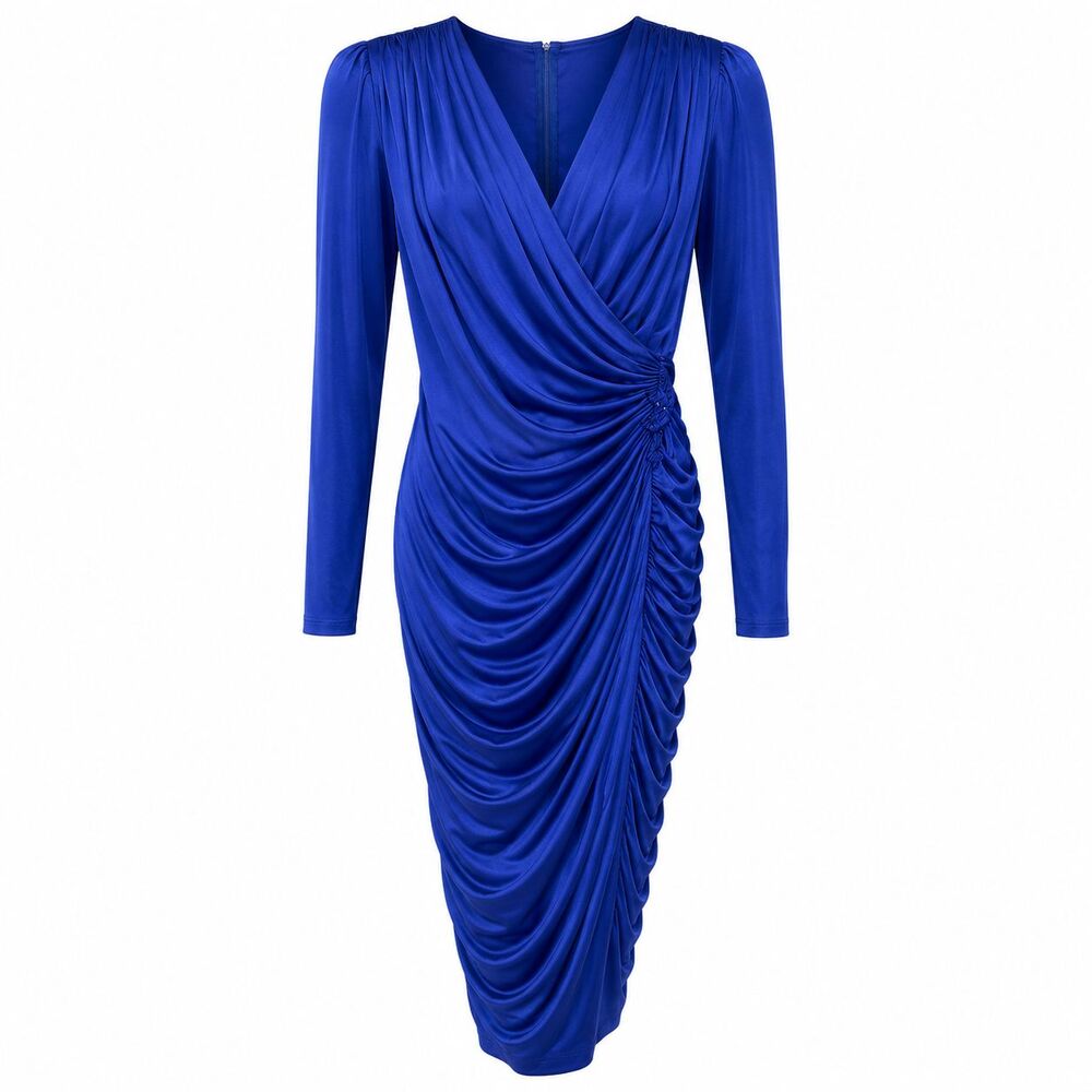 Vintage Night Moves Womens Prom Dress 13/14 Royal Blue Beaded Ruched Old Money